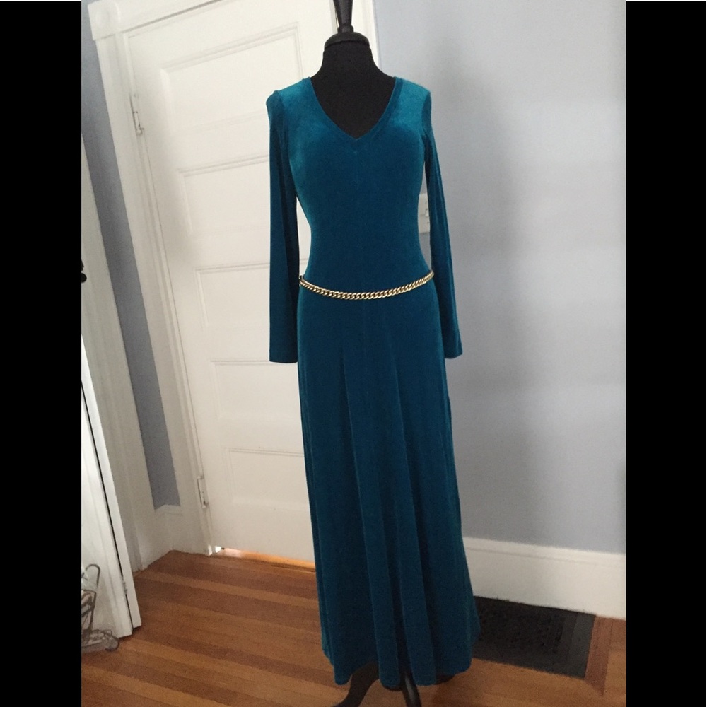 BCBG Teal velvet midi dress